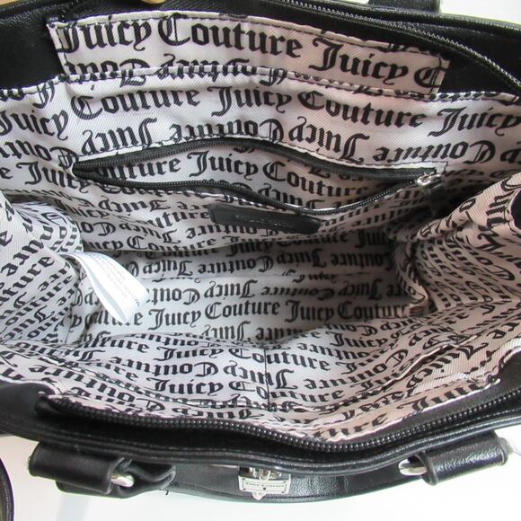 Juicy Couture Handbag Black Beige Lock N Chain Tote Bag Purse Punk Skater Y2K - Picture 6 of 13